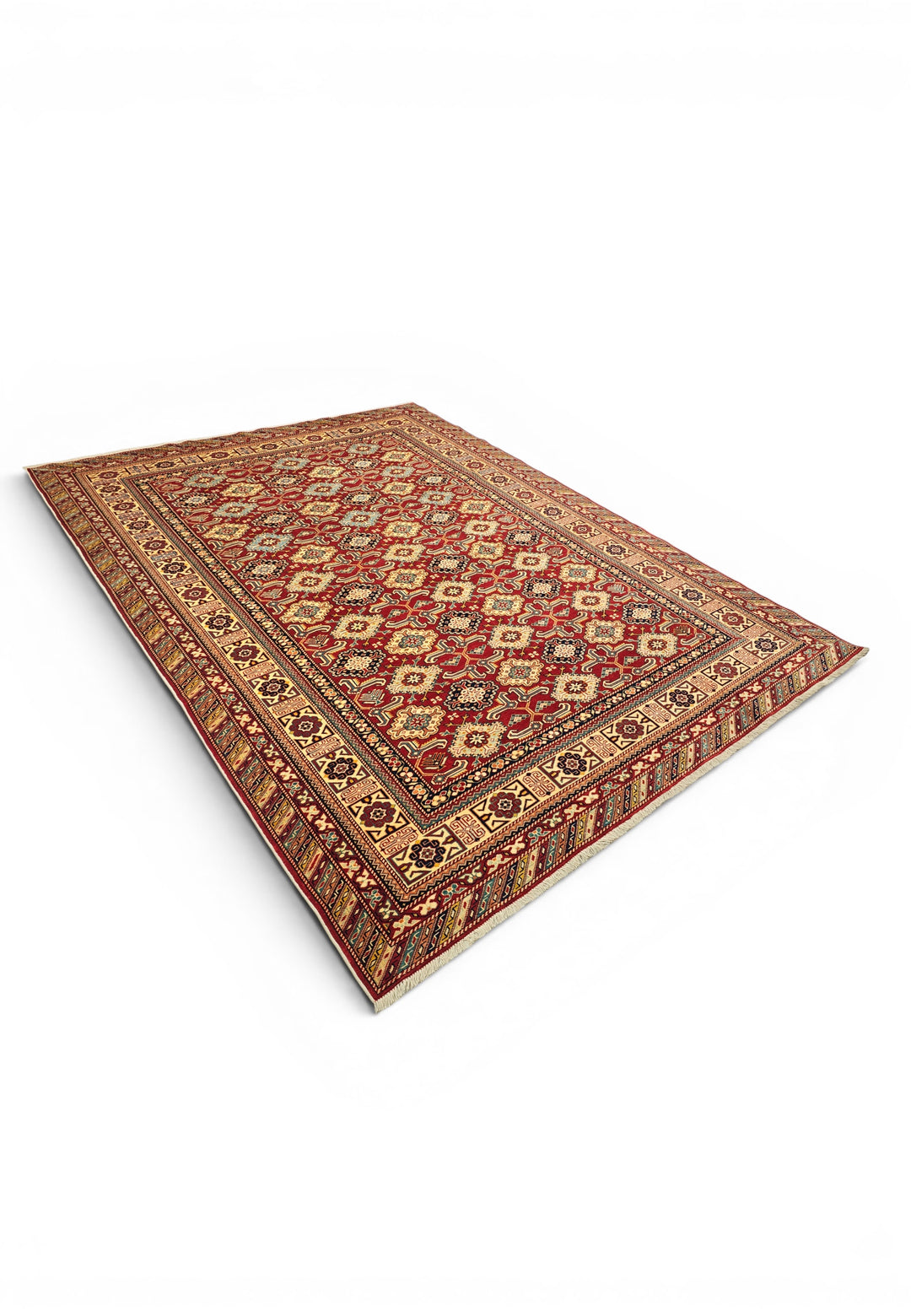 Red Shirvan Gül Lattice Rug, Hand-Knotted Afghani Sherwan