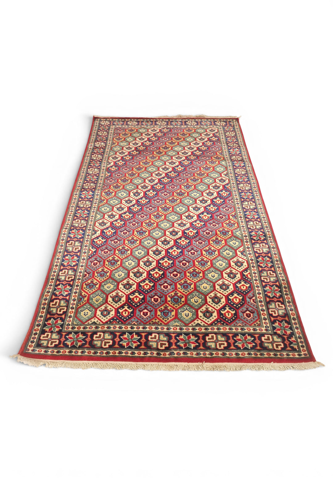 Multicolour Honeycomb Rug, Hand-Knotted Afghani Sherwan