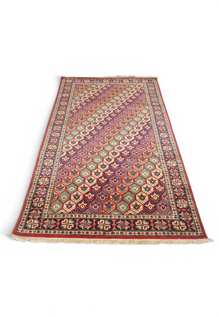 Multicolour Honeycomb Rug, Hand-Knotted Afghani Sherwan