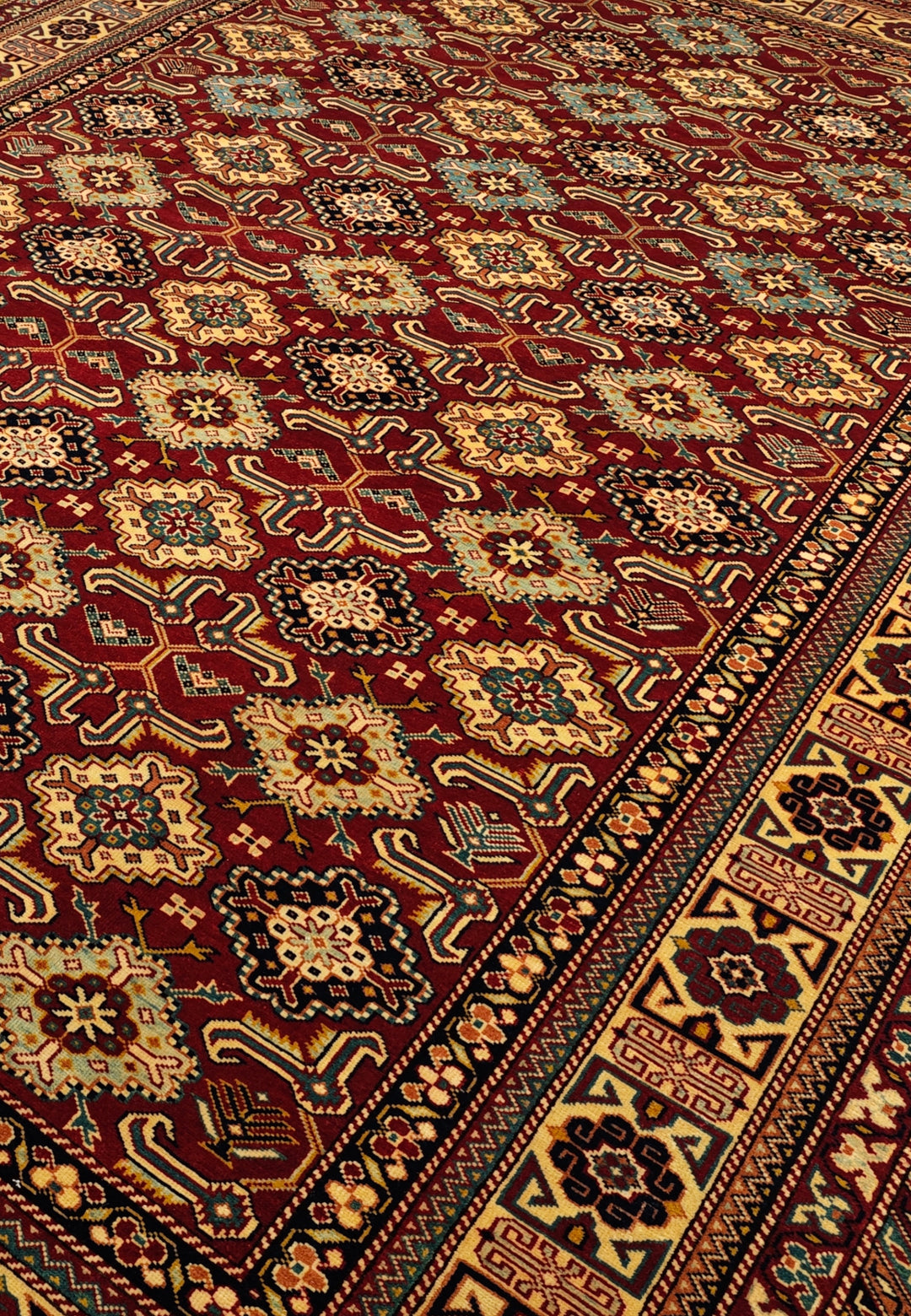 Red Shirvan Gül Lattice Rug, Hand-Knotted Afghani Sherwan
