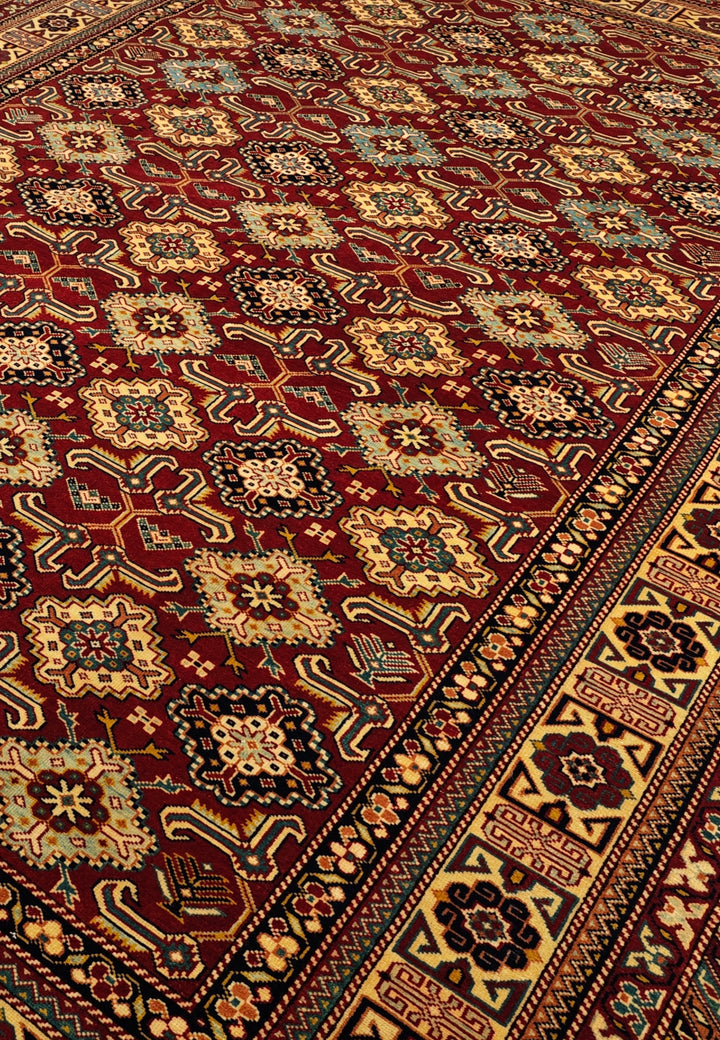 Red Shirvan Gül Lattice Rug, Hand-Knotted Afghani Sherwan