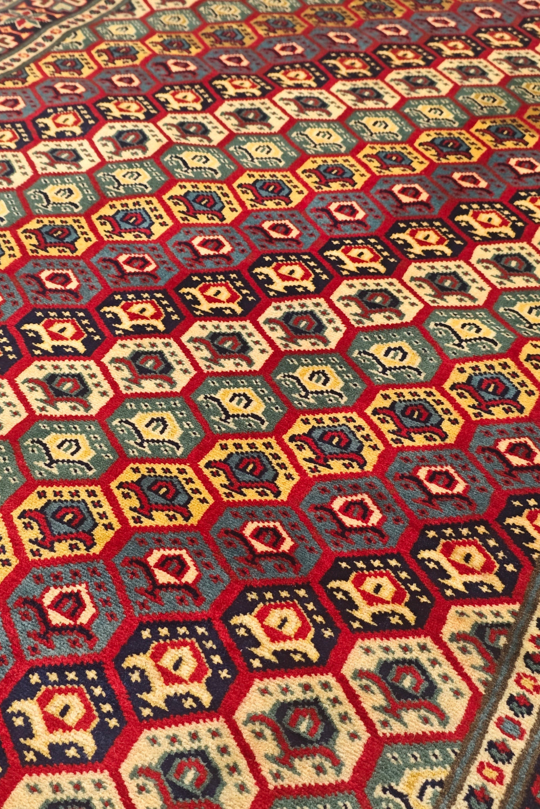 Multicolour Honeycomb Rug, Hand-Knotted Afghani Sherwan