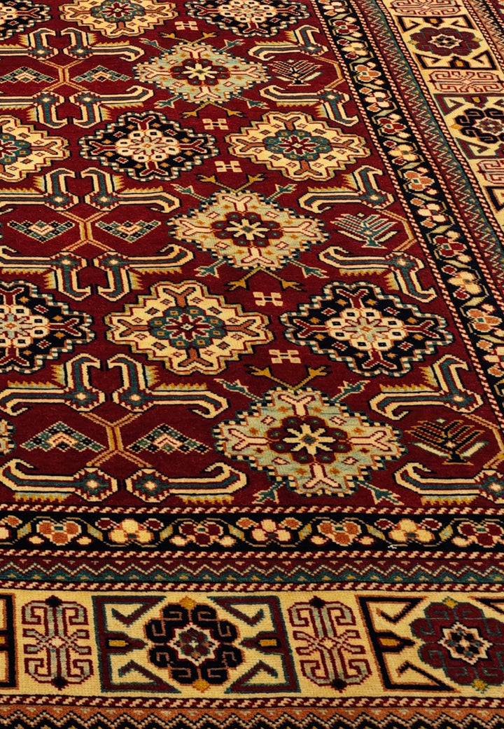 Red Shirvan Gül Lattice Rug, Hand-Knotted Afghani Sherwan