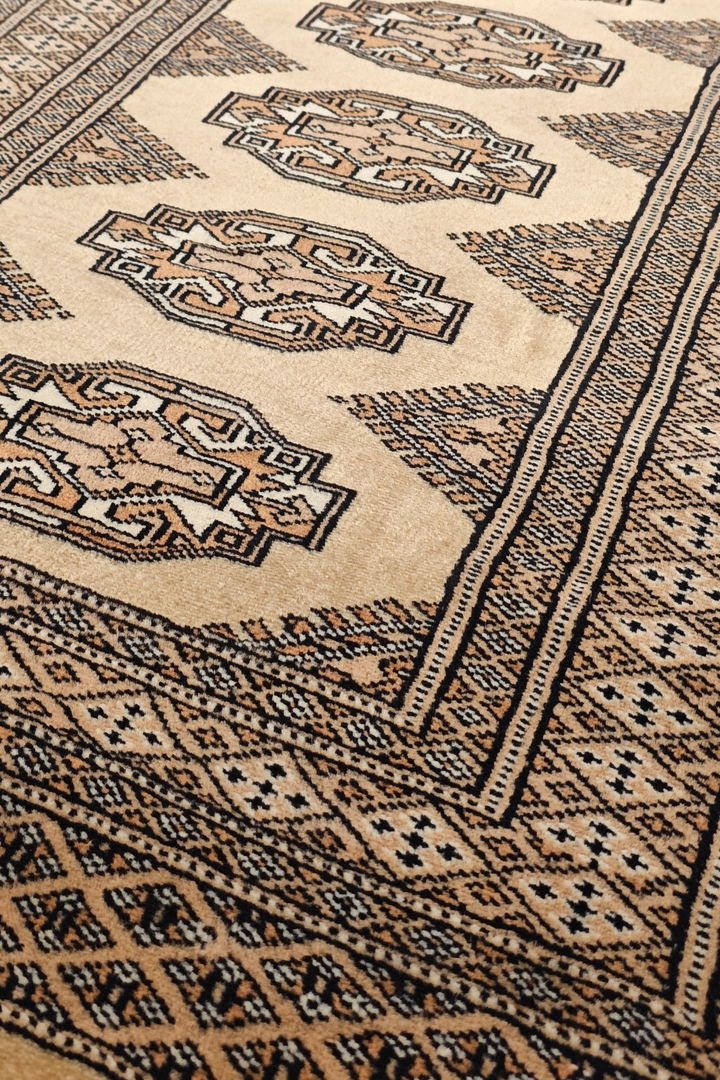 Golden Tan and Beige Yamoud Rug, Hand-Knotted Wool
