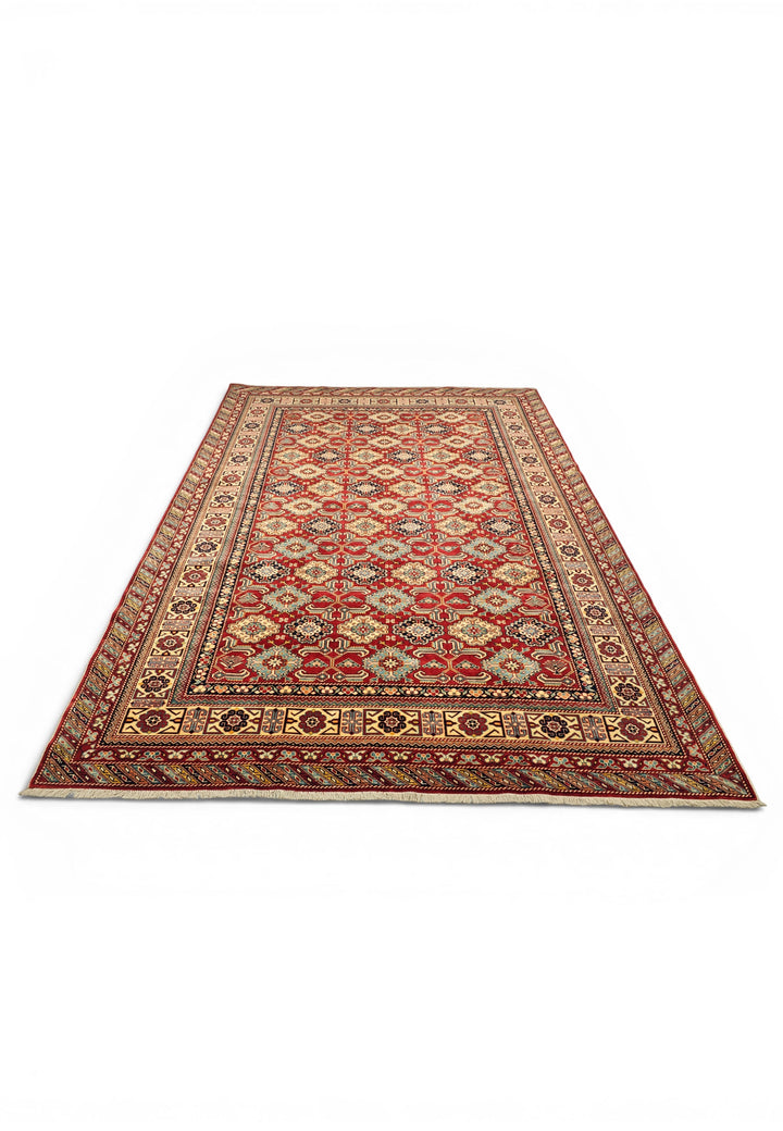 Red Shirvan Gül Lattice Rug, Hand-Knotted Afghani Sherwan