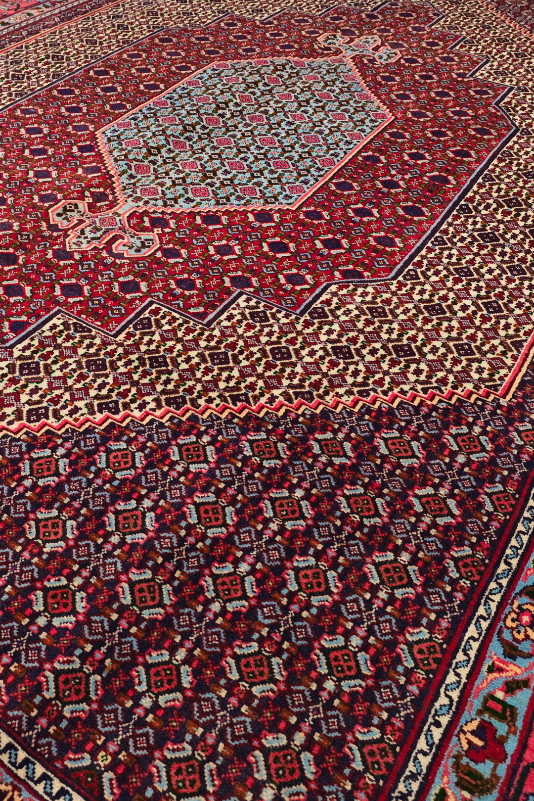 Red Herati Medallion Persian Sabzevar, Hand-Knotted Wool Rug