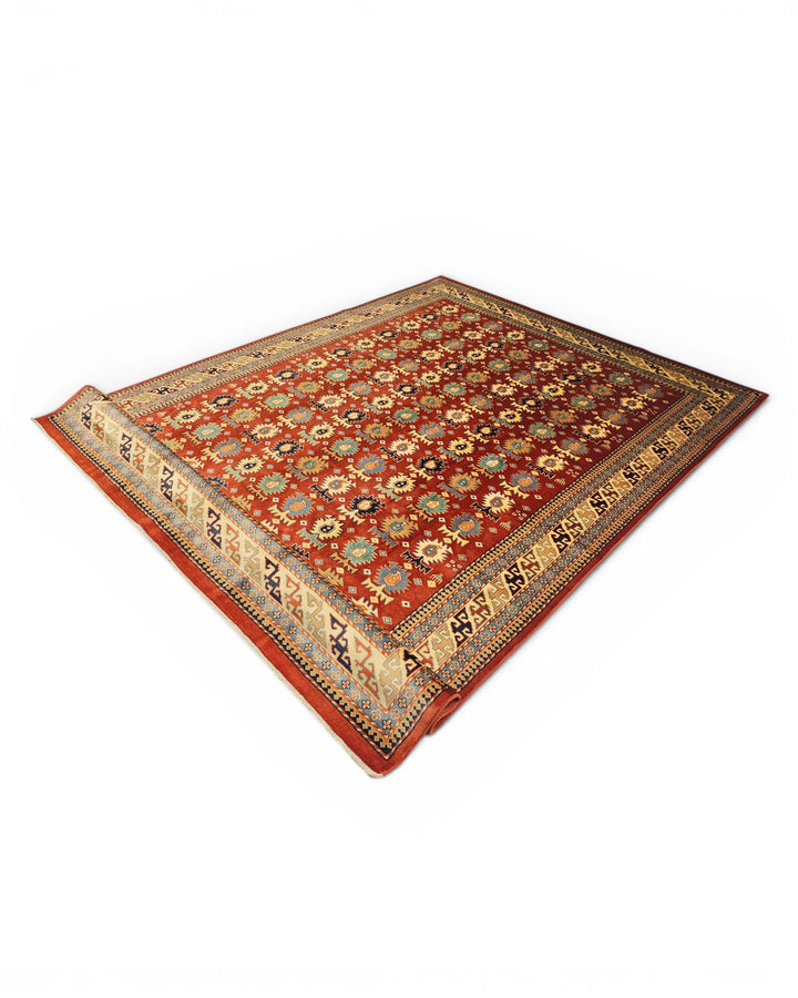 Red Medallion Rug, Hand-Knotted Afghani Sherwan