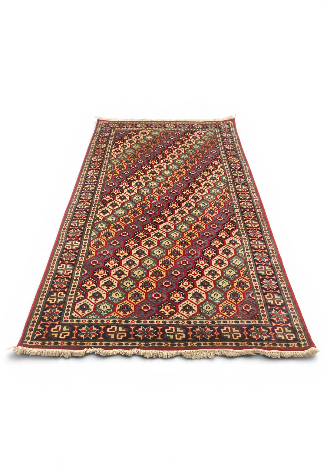 Multicolour Honeycomb Rug, Hand-Knotted Afghani Sherwan