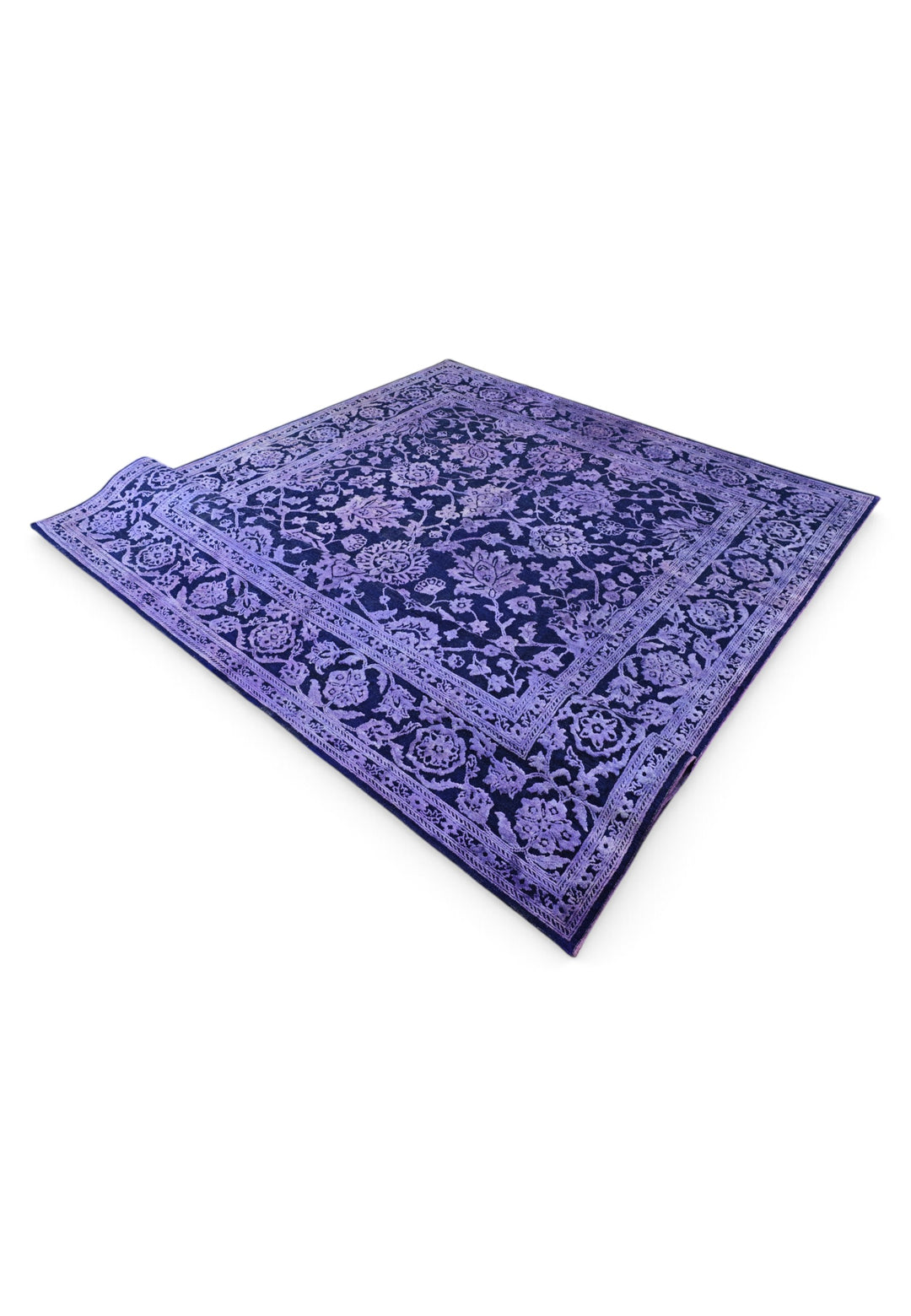 Violet Overdyed Floral Ghazni, Hand-Knotted Wool Rug