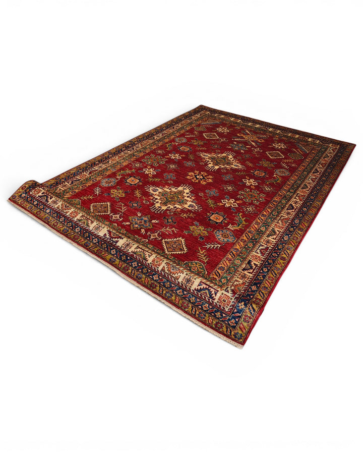 Red &amp; Gold Tribal Kazak Rug, Hand-Knotted Afghan Wool