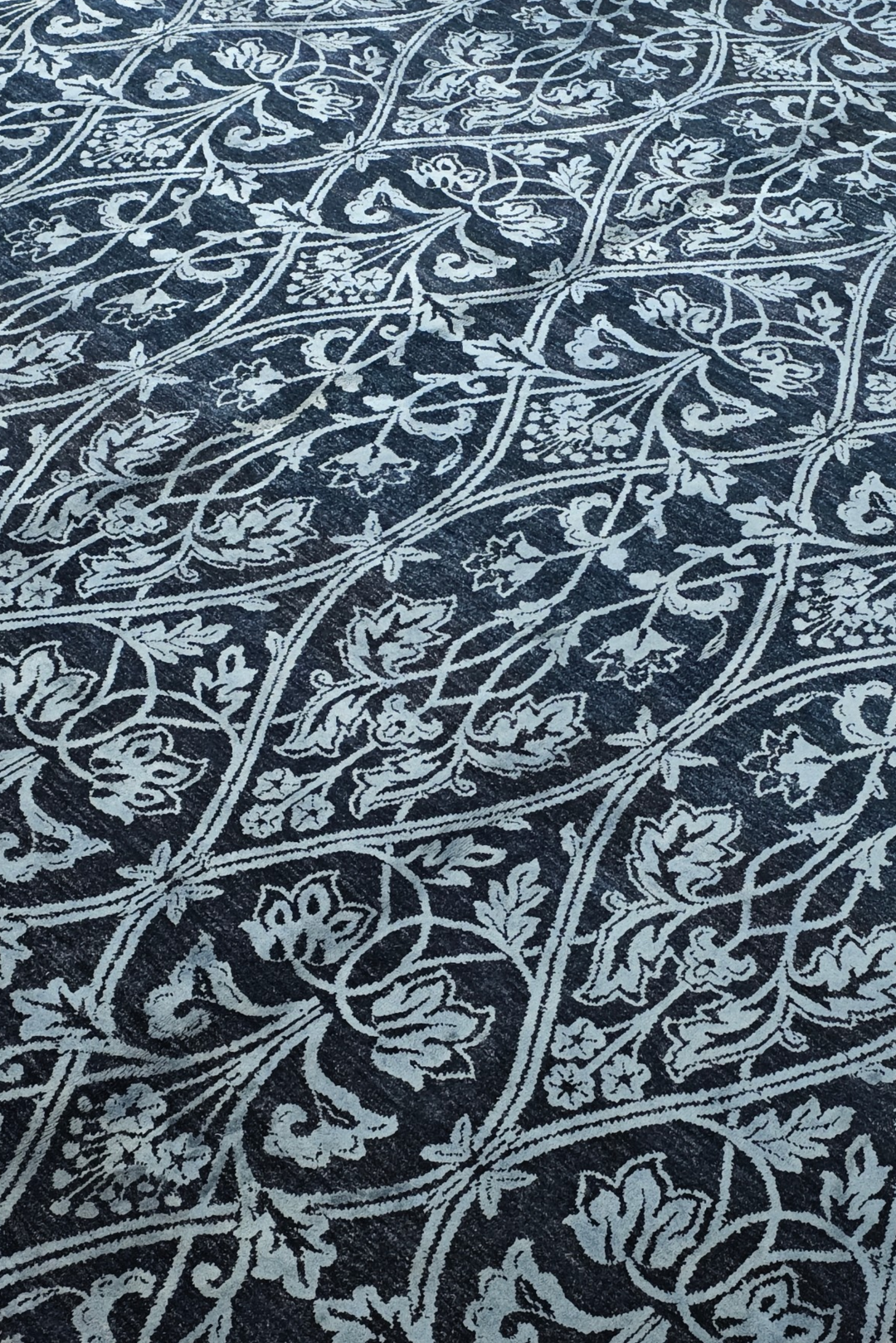 Indigo Trellis Ghazni, Hand-Knotted Wool and Silk Rug