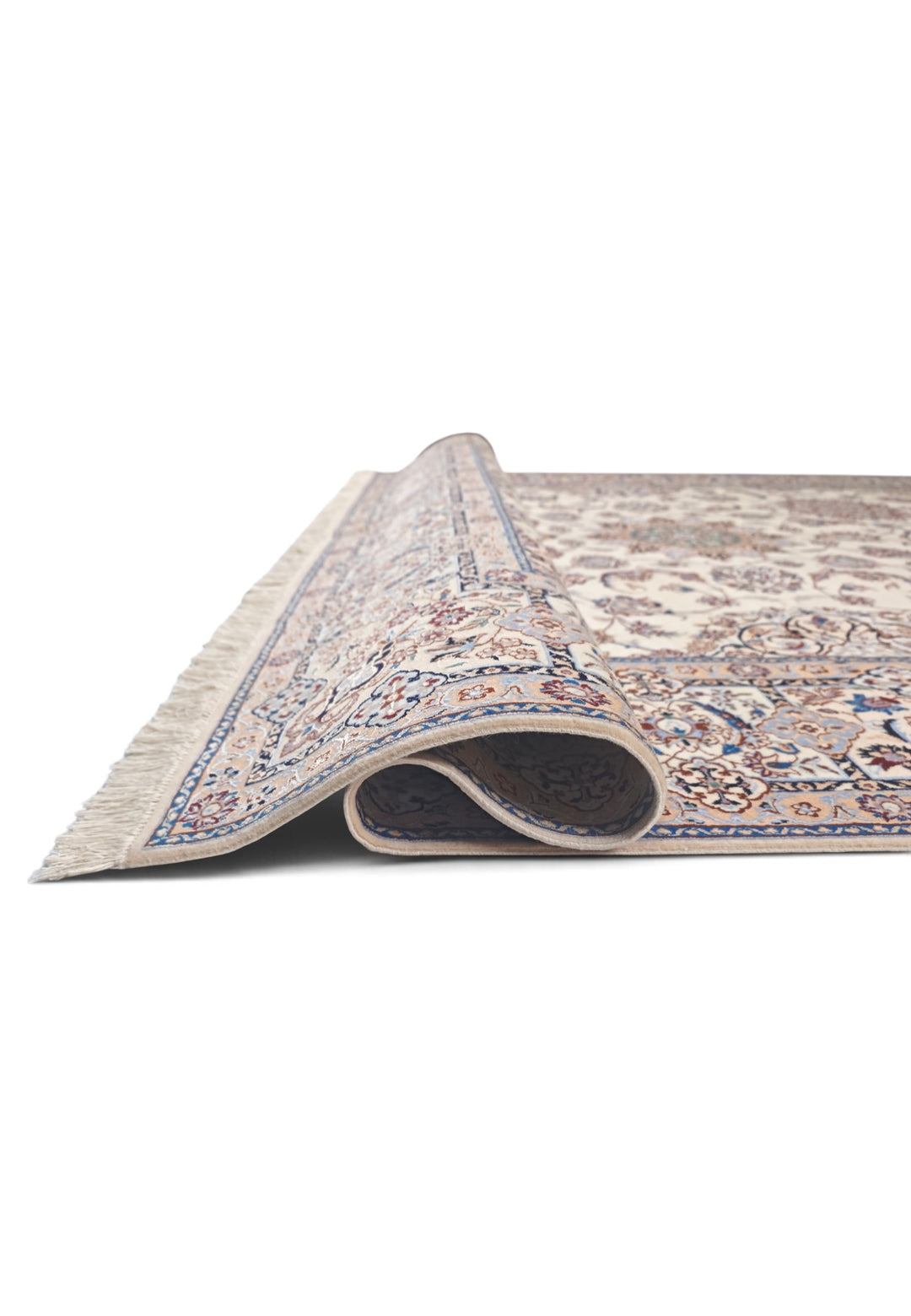 Ivory and Beige Five Medallion Nain, Hand-Knotted Wool Rug