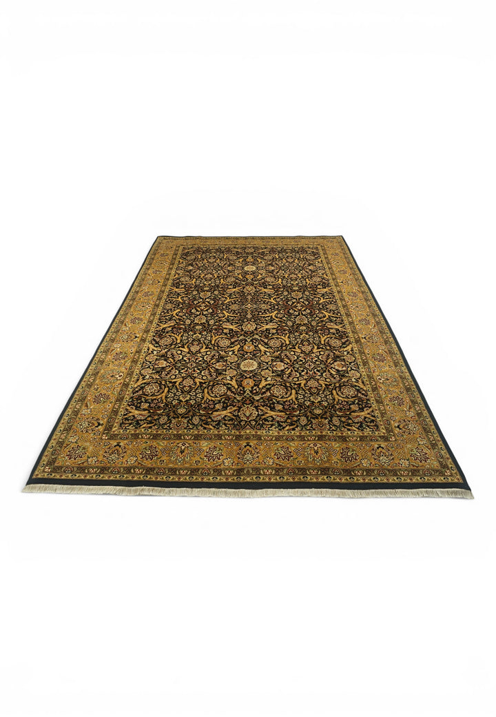 Black and Gold Floral Vine, Hand-Knotted Wool Rug