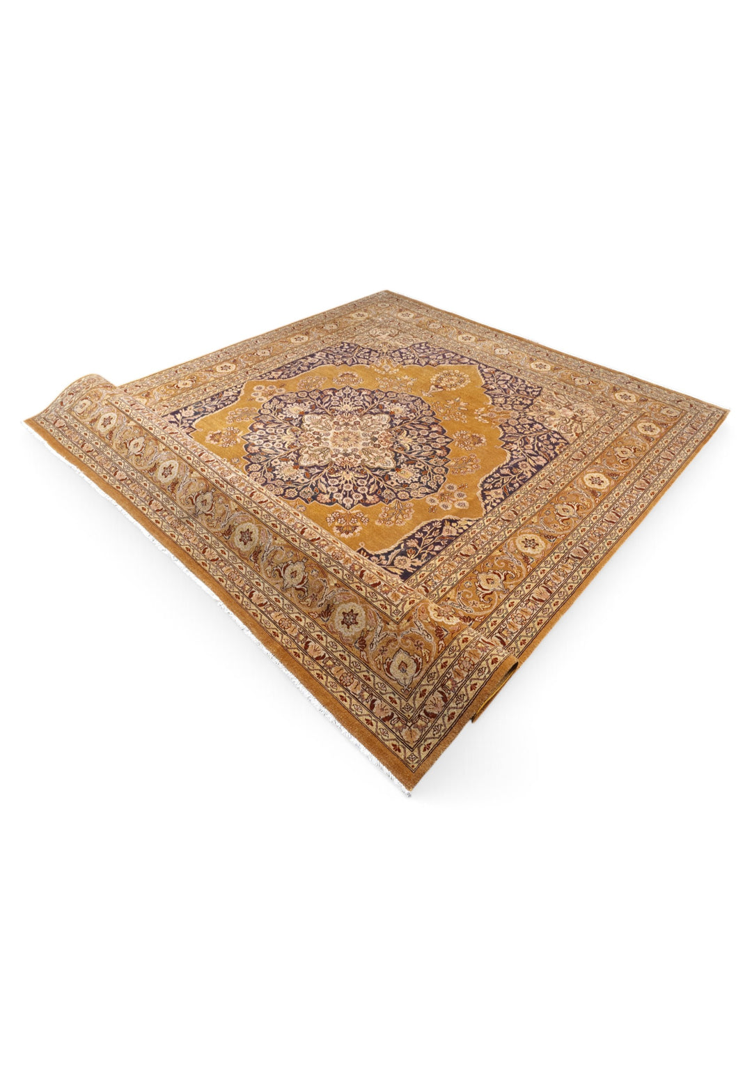 Amber and Mahogany Medallion Chobi, Hand-Knotted Wool Rug