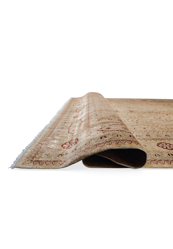Wheat Gold Medallion Chobi, Hand-Knotted Wool Rug
