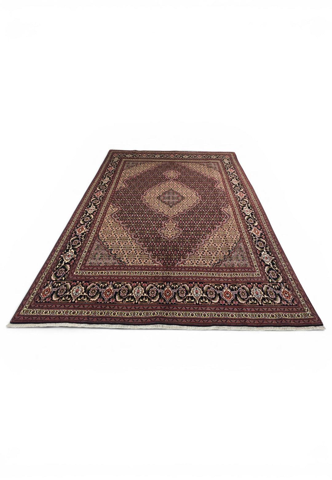 Burgundy Mahi Medallion Persian Tabriz, Hand-Knotted Wool Rug