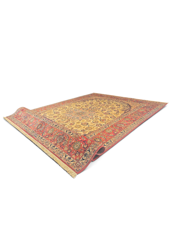 Gold and Terracotta Oval Field Sirafian Isfahan, Hand-Knotted Wool Rug