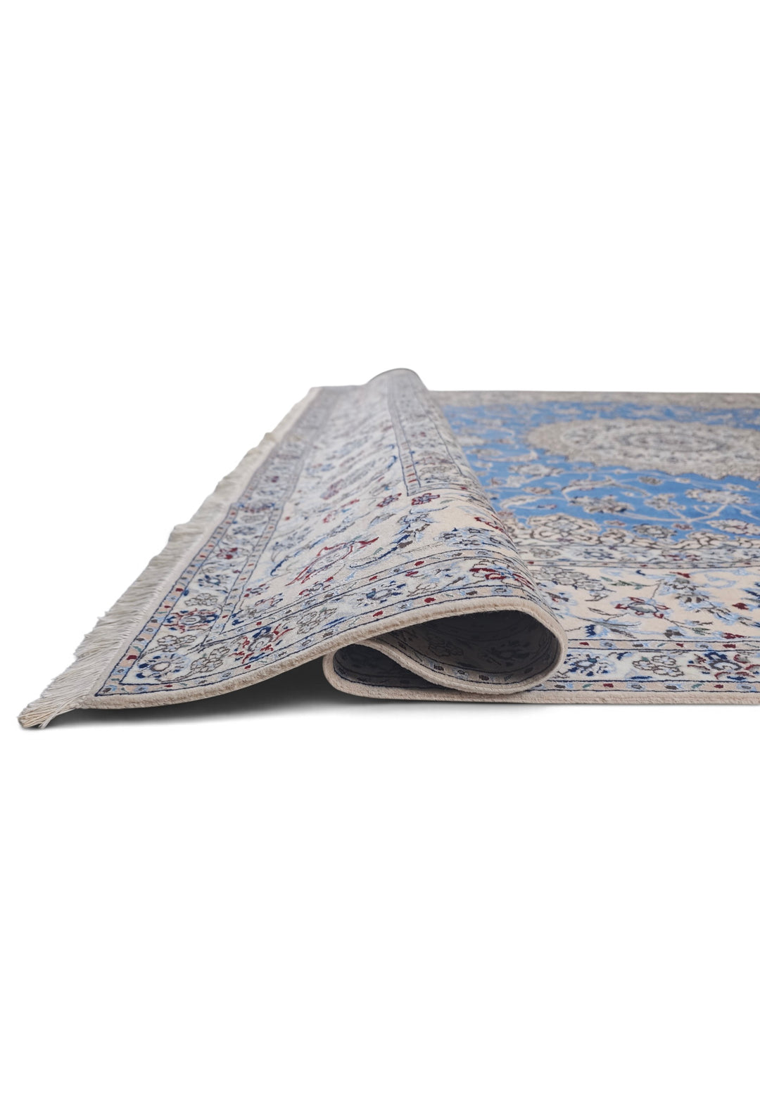 Blue and Ivory Gonbad Dome Nain, Hand-Knotted Wool Rug