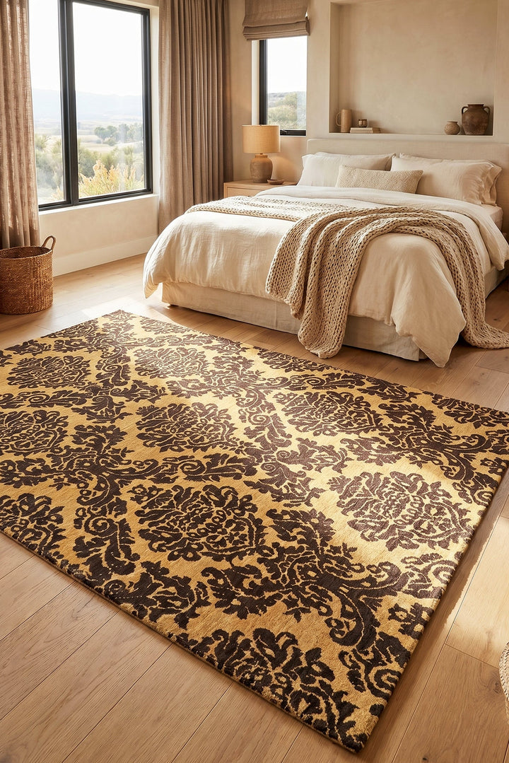 Gold Gabbeh, Hand-Knotted Afghan Wool Rug