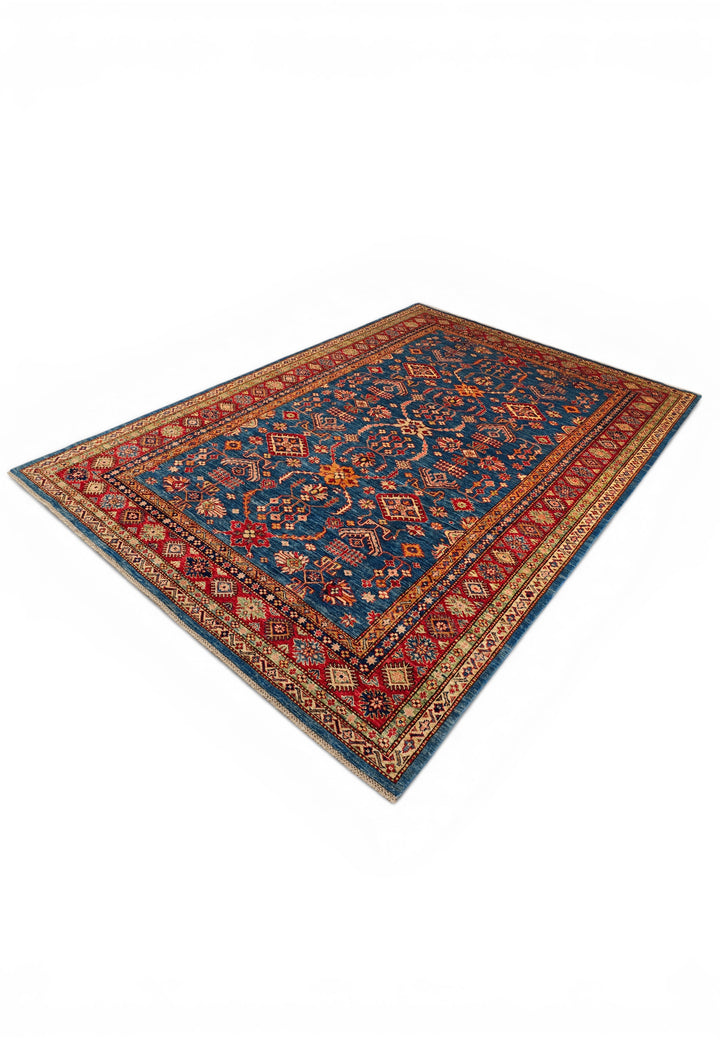 Blue &amp; Red All-Over Kazak Rug, Hand-Knotted Afghan Wool