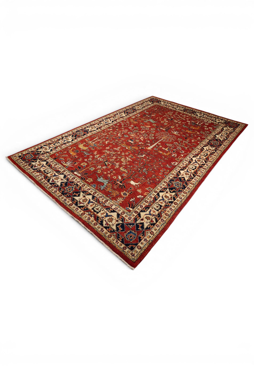 Red Shikargah Garden Ghazni, Hand-Knotted Afghan Wool Rug