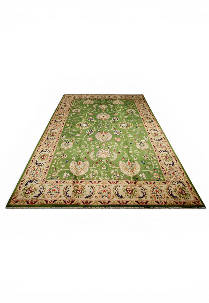 Green Floral Ghazni, Hand-Knotted Afghan Wool Rug