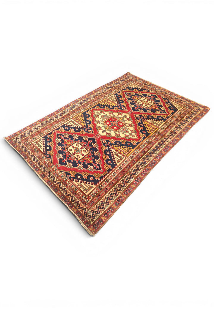 Navy &amp; Red Shirvan Medallion Rug, Hand-Knotted Afghani Sherwan