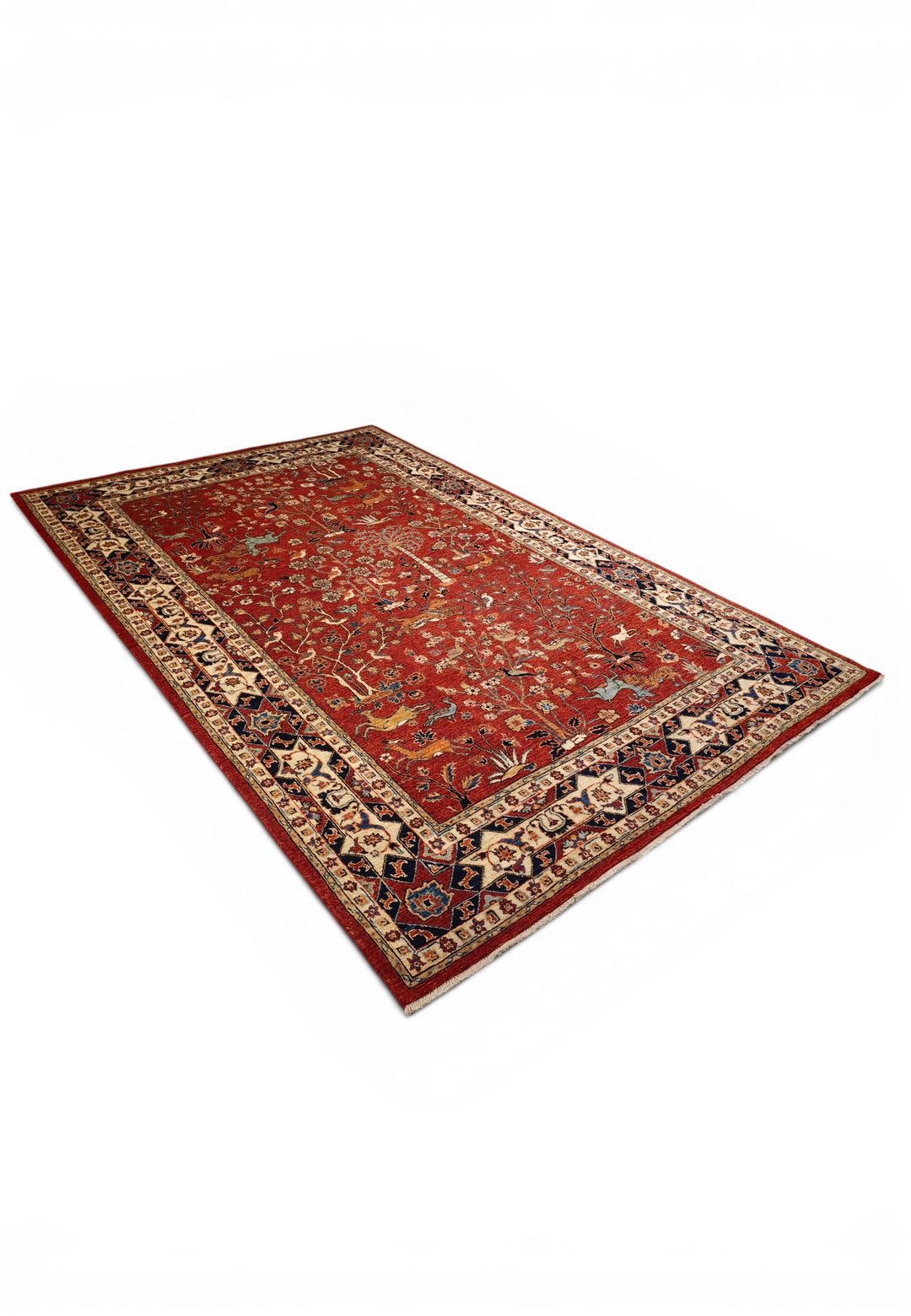 Red Shikargah Garden Ghazni, Hand-Knotted Afghan Wool Rug