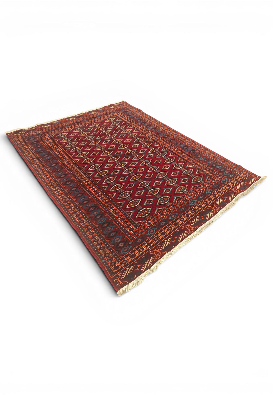 Deep Red Turkmen Lattice Rug, Hand-Knotted Afghani Sherwan