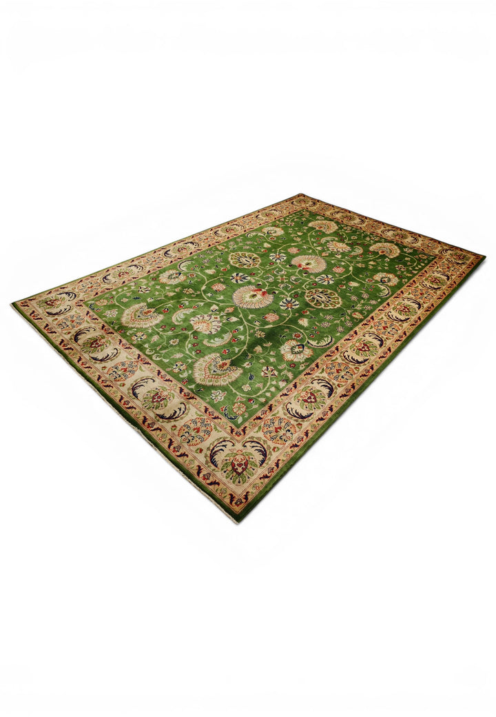 Green Floral Ghazni, Hand-Knotted Afghan Wool Rug