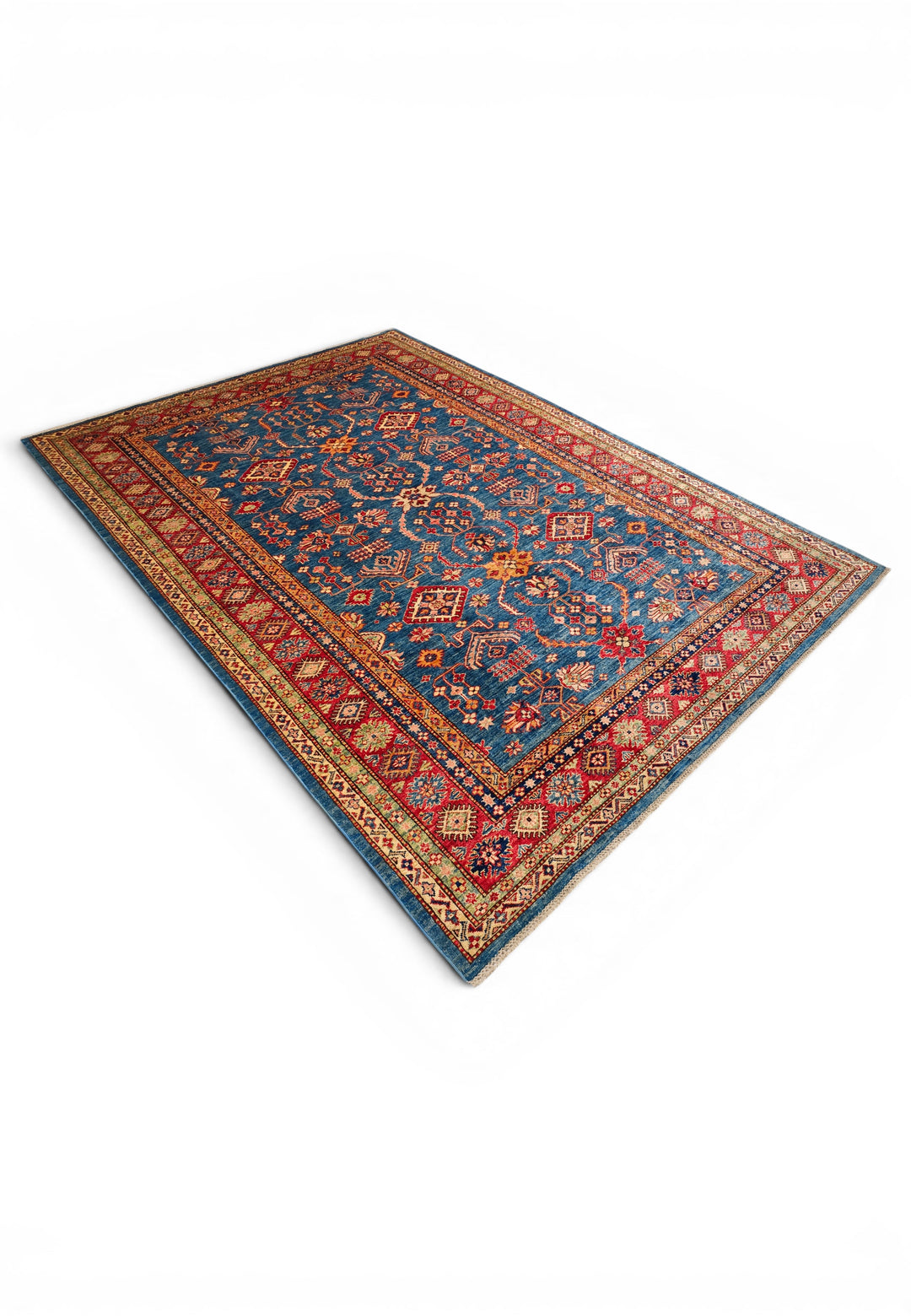 Blue &amp; Red All-Over Kazak Rug, Hand-Knotted Afghan Wool