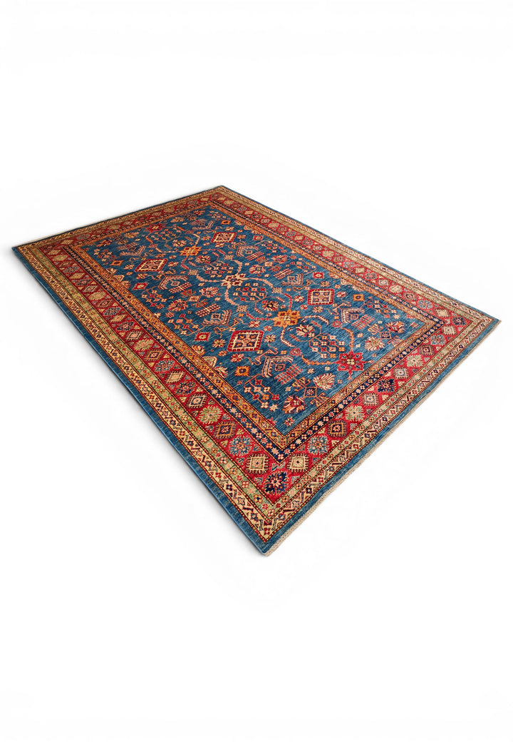 Blue &amp; Red All-Over Kazak Rug, Hand-Knotted Afghan Wool