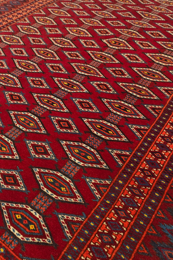 Deep Red Turkmen Lattice Rug, Hand-Knotted Afghani Sherwan