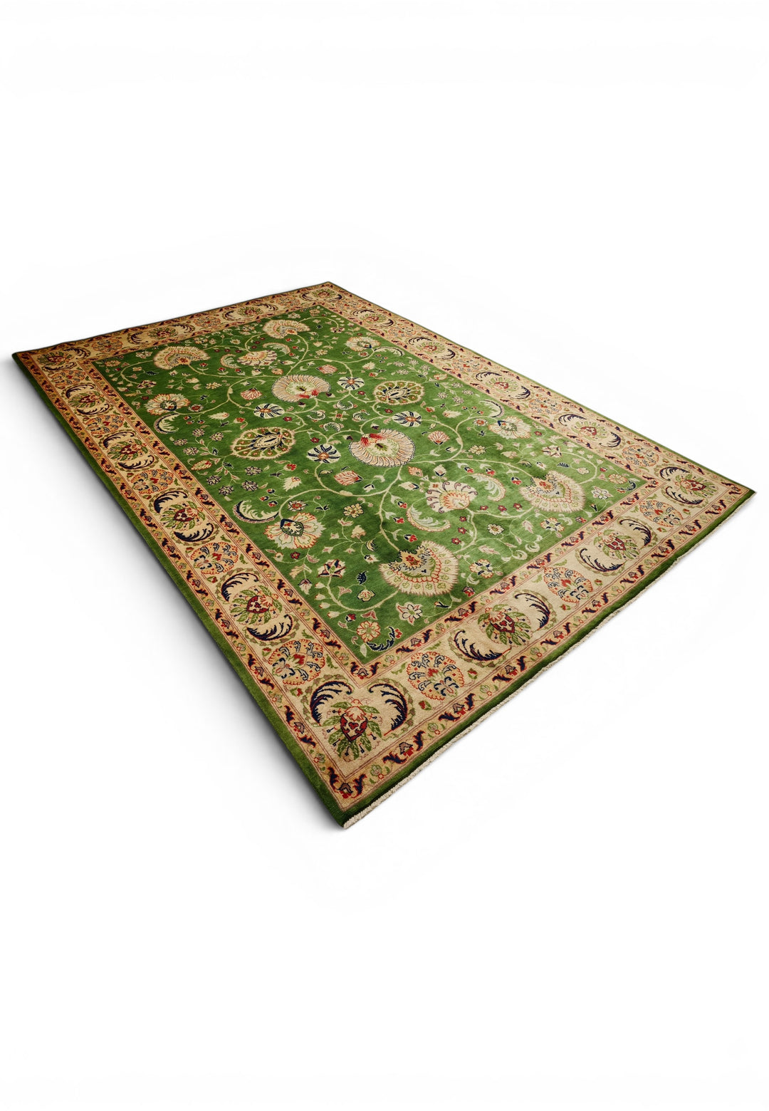 Green Floral Ghazni, Hand-Knotted Afghan Wool Rug