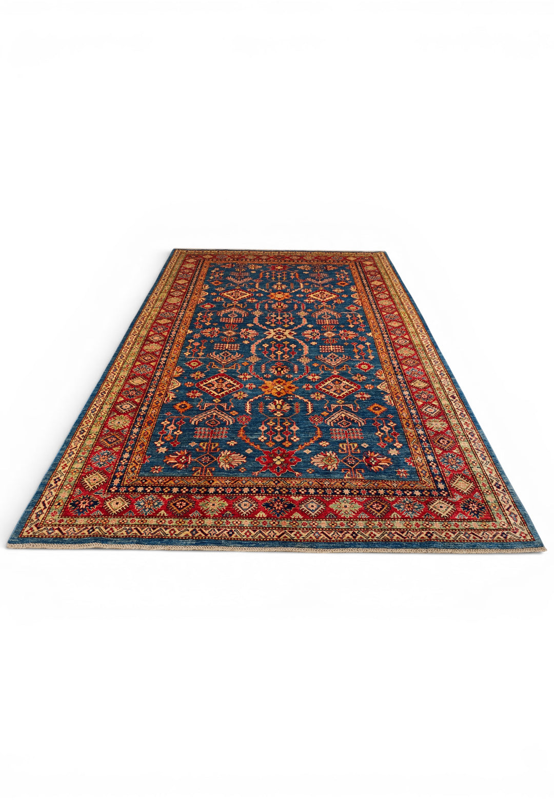 Blue &amp; Red All-Over Kazak Rug, Hand-Knotted Afghan Wool