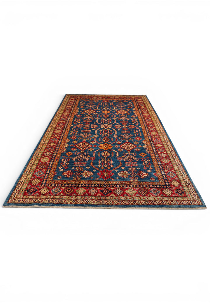 Blue &amp; Red All-Over Kazak Rug, Hand-Knotted Afghan Wool