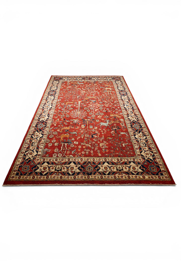 Red Shikargah Garden Ghazni, Hand-Knotted Afghan Wool Rug