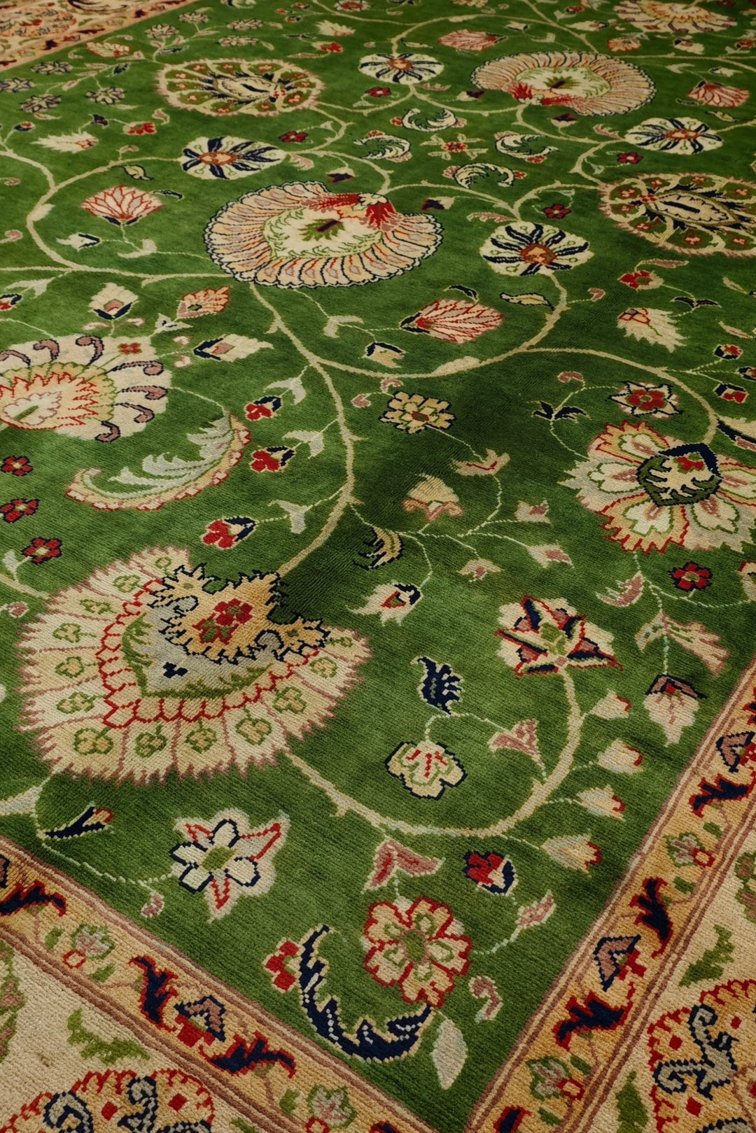 Green Floral Ghazni, Hand-Knotted Afghan Wool Rug