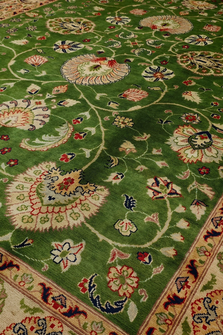 Green Floral Ghazni, Hand-Knotted Afghan Wool Rug