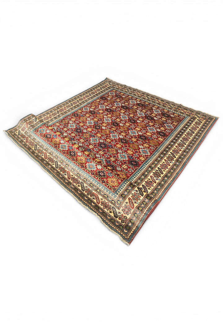 Red Shirvan All-Over Rug, Hand-Knotted Afghani Sherwan