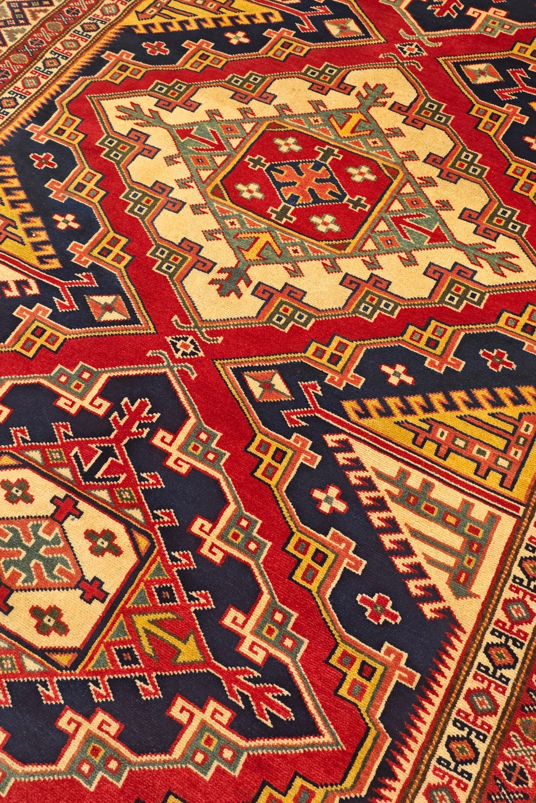 Navy &amp; Red Shirvan Medallion Rug, Hand-Knotted Afghani Sherwan