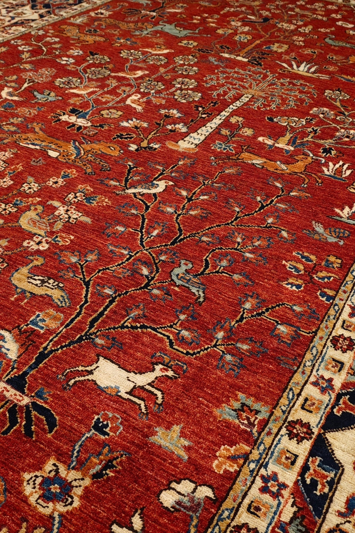 Red Shikargah Garden Ghazni, Hand-Knotted Afghan Wool Rug