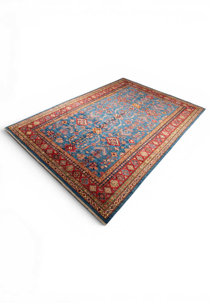 Blue &amp; Red All-Over Kazak Rug, Hand-Knotted Afghan Wool