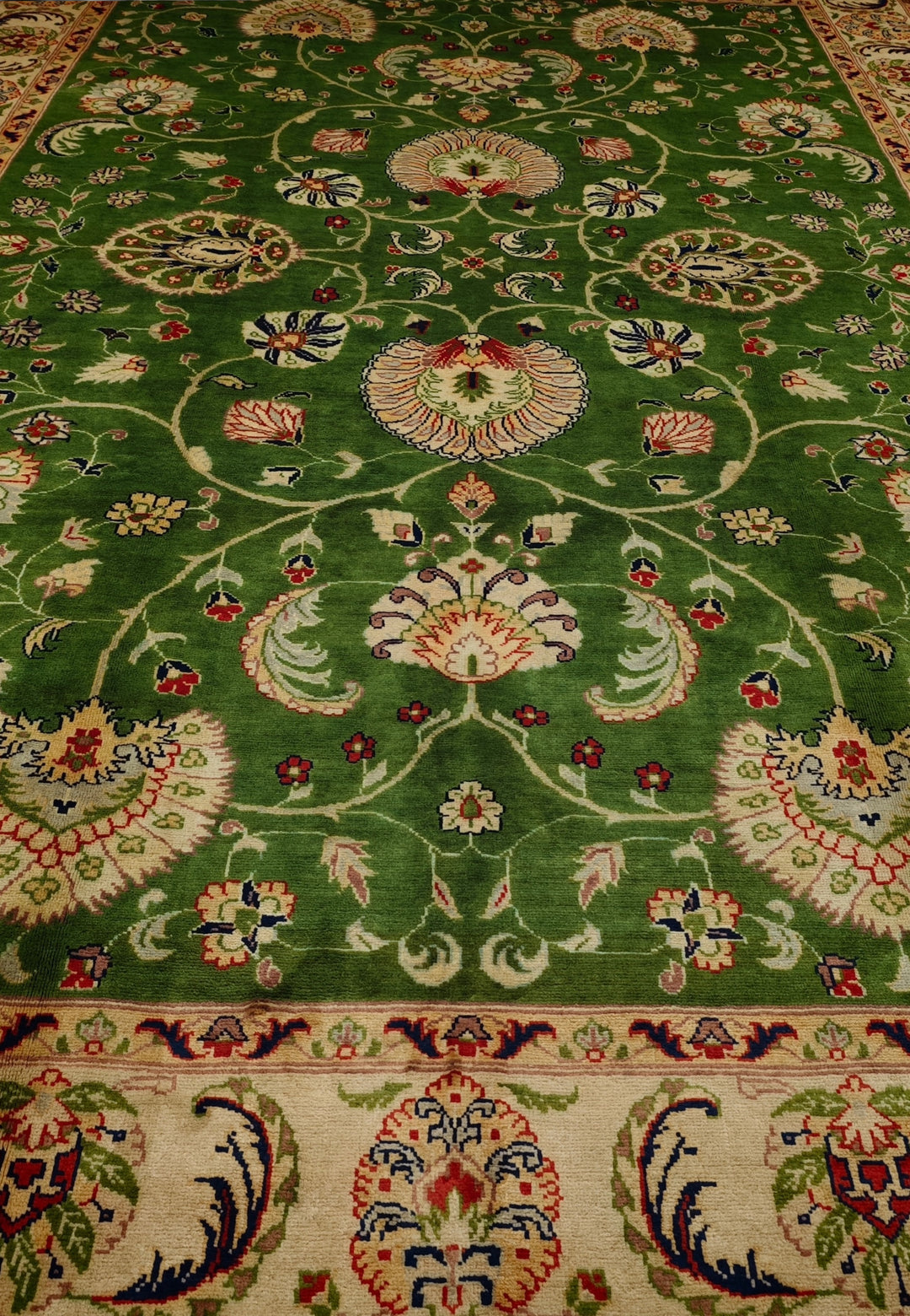 Green Floral Ghazni, Hand-Knotted Afghan Wool Rug