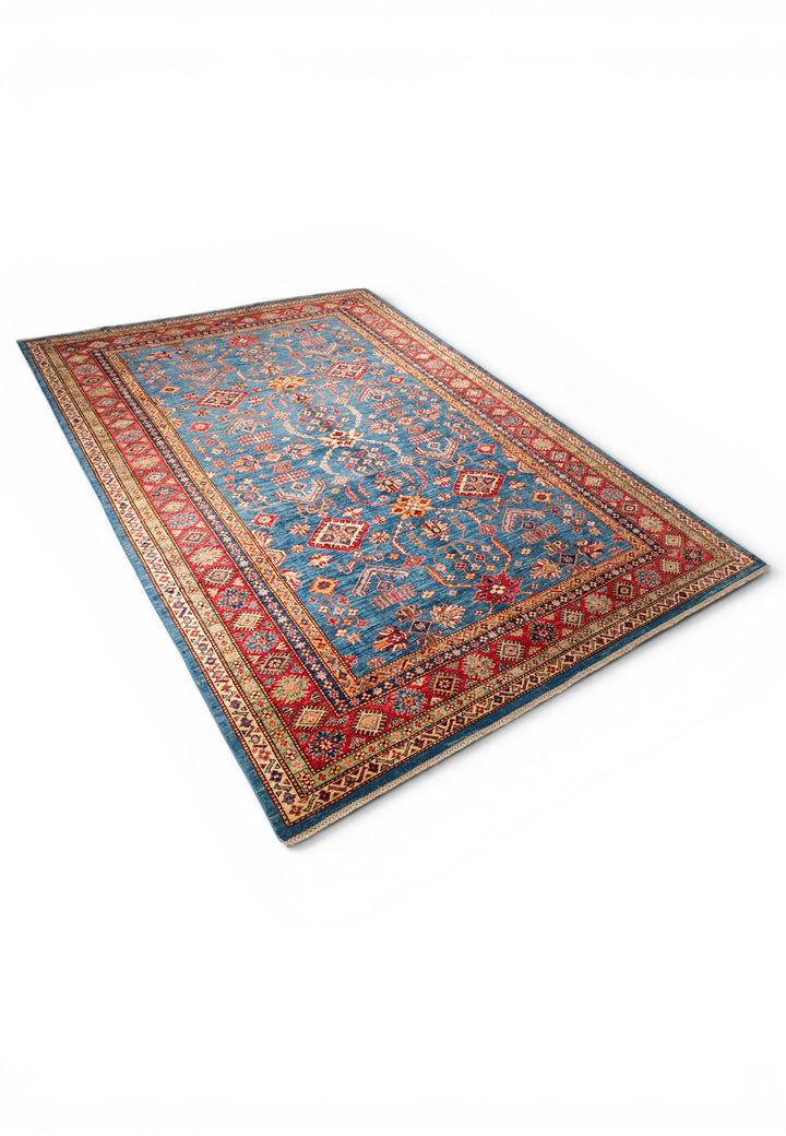 Blue &amp; Red All-Over Kazak Rug, Hand-Knotted Afghan Wool