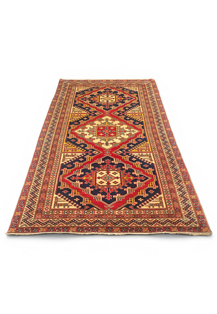 Navy &amp; Red Shirvan Medallion Rug, Hand-Knotted Afghani Sherwan