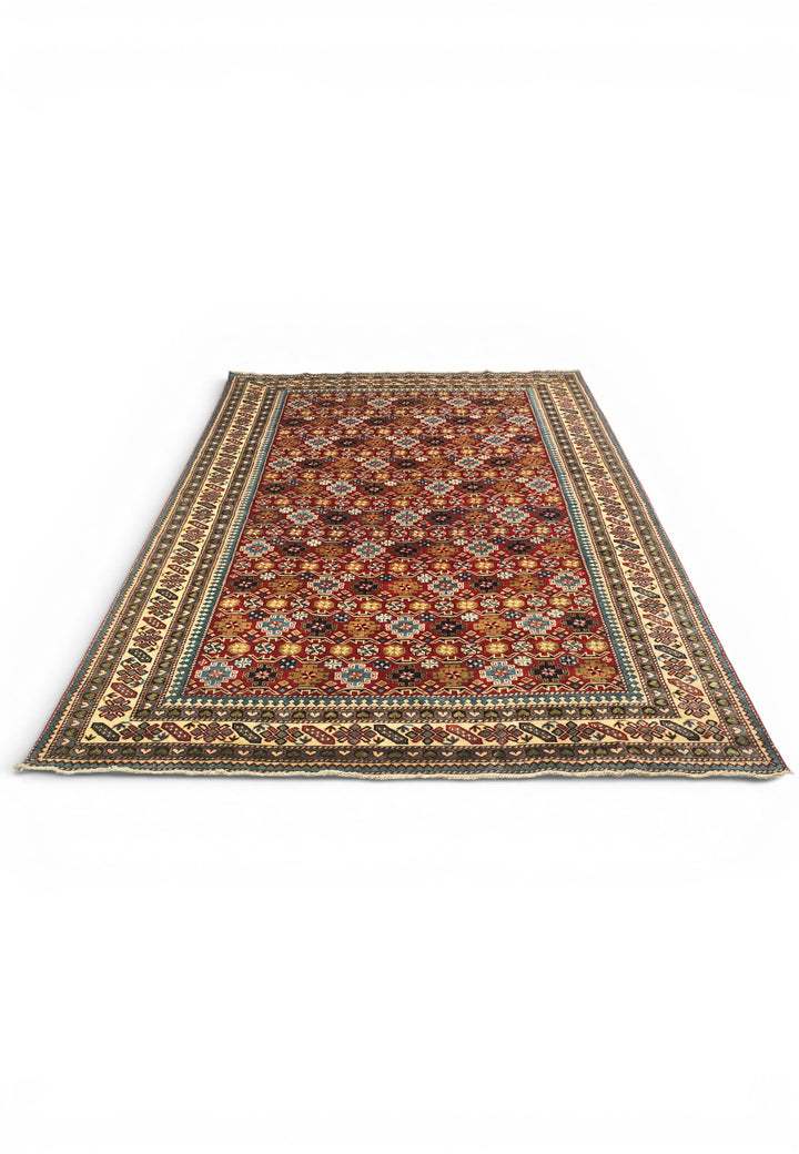 Red Shirvan All-Over Rug, Hand-Knotted Afghani Sherwan
