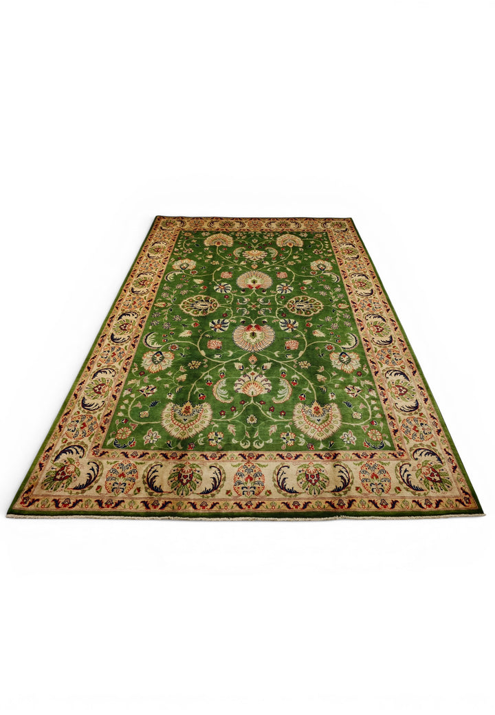 Green Floral Ghazni, Hand-Knotted Afghan Wool Rug