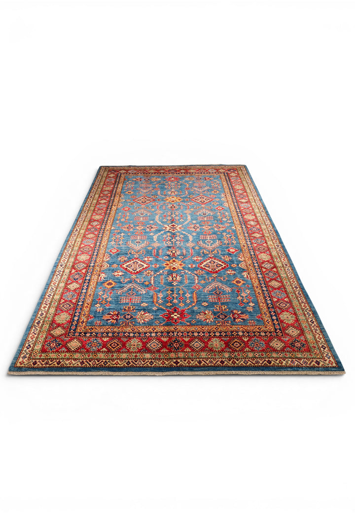 Blue &amp; Red All-Over Kazak Rug, Hand-Knotted Afghan Wool