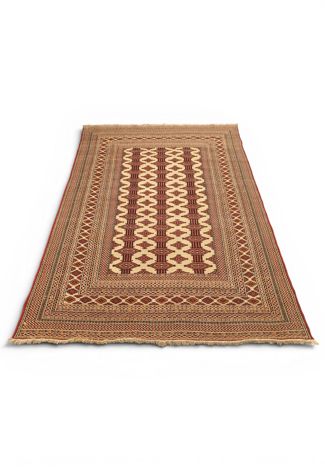 Ivory &amp; Red Turkmen Tribal Rug, Hand-Knotted Afghani Sherwan